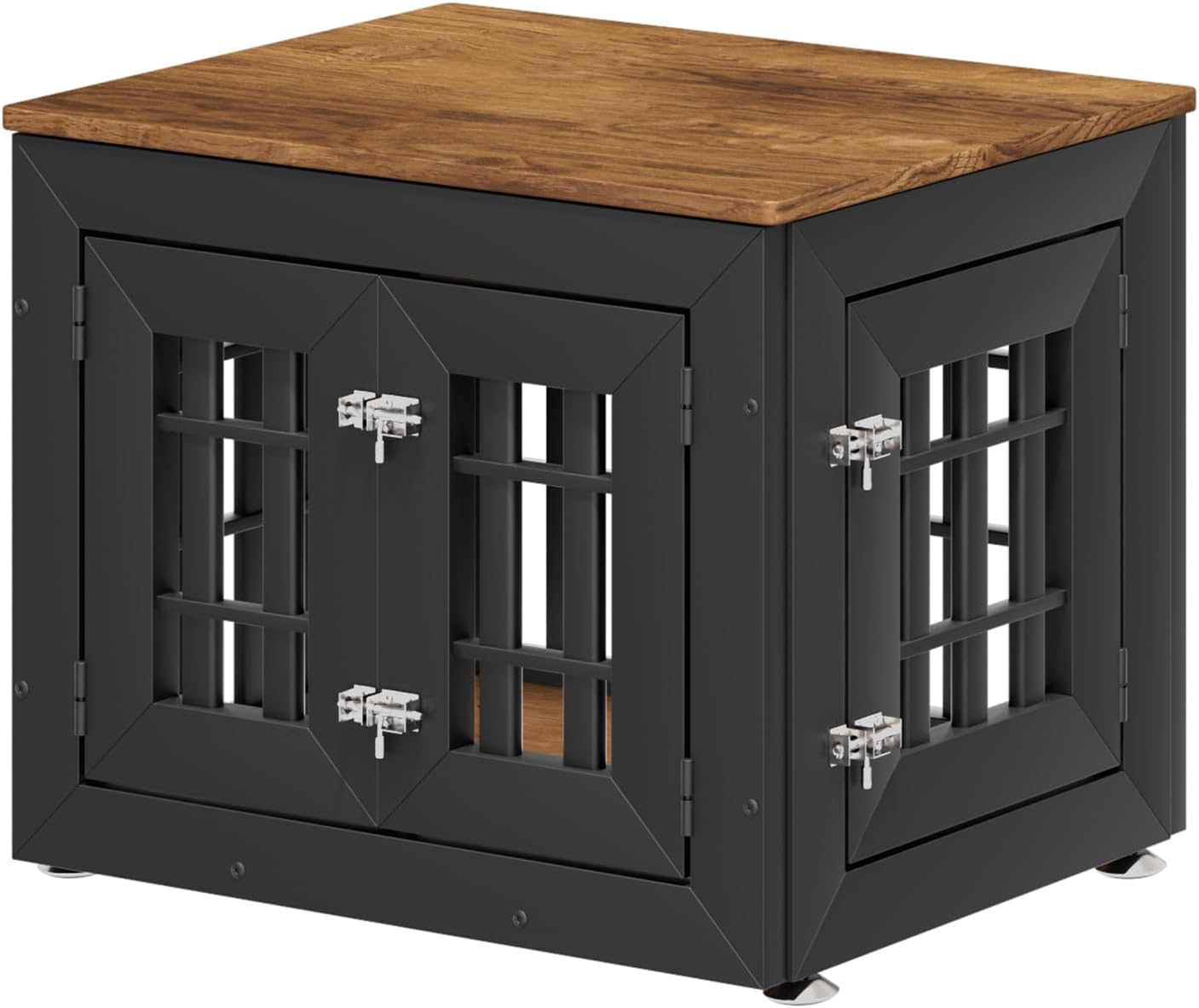 26" Heavy Duty Dog Crate Furniture for Small,Medium and Large Dogs,Rustic Wooden Dog Cage Kennel Indoor Furniture with Waterproof Top,Decorative Pet House Side End Table (Black & Wood)