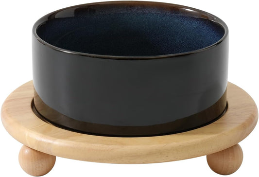 Ceramic Elevated Dog Food and Water Bowl, Kitty Bowl, Raised Dog Dish, Pet Feeder (6inch, 1 x Starry Sky + Stand)