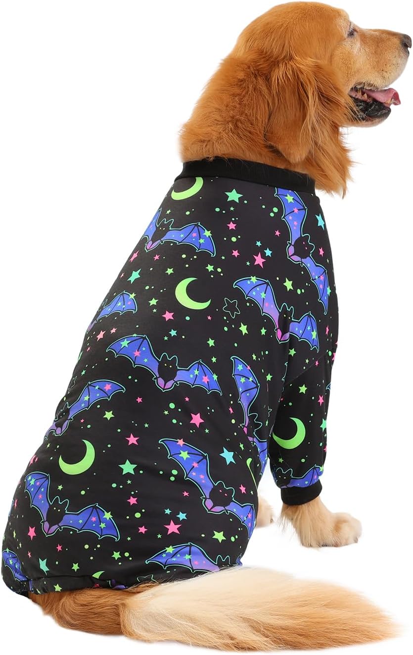 HDE Dog Pajamas One Piece Jumpsuit Lightweight Dog PJs Shirt for M-3XL Dogs Starry Bats - M