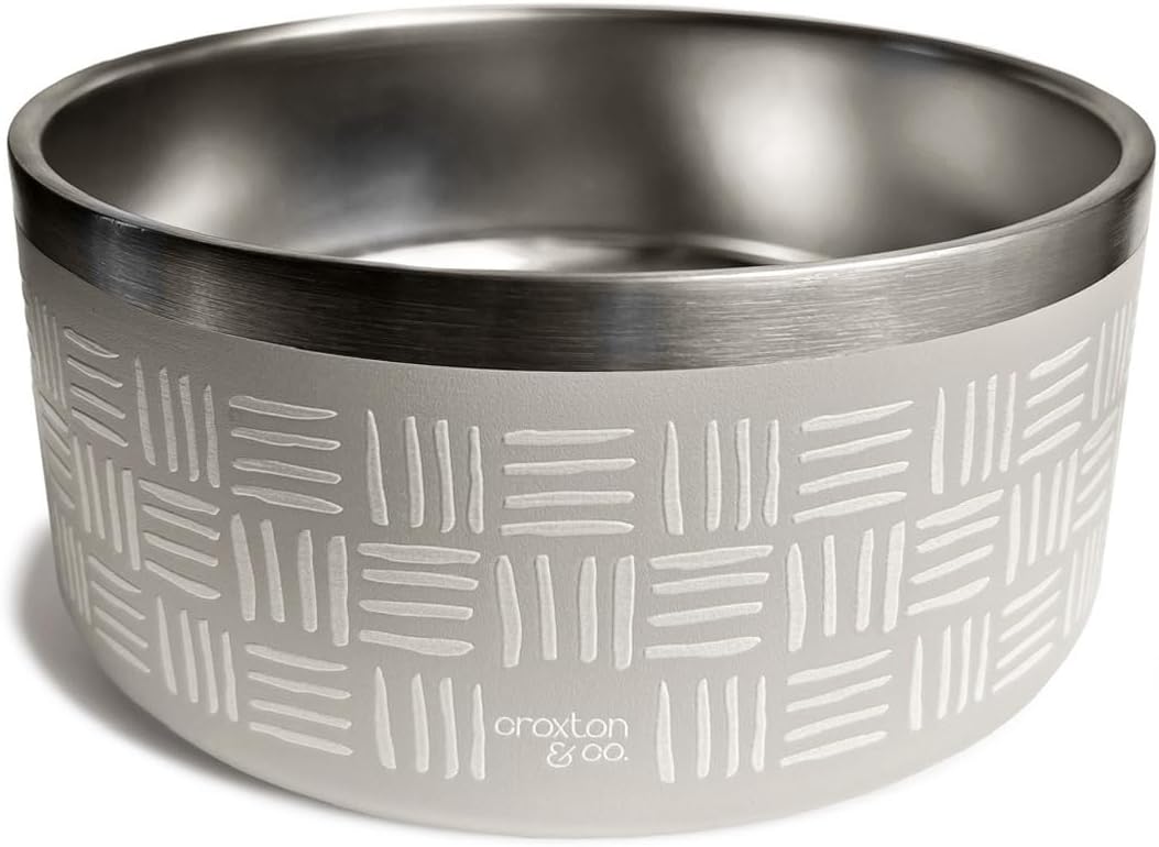 CROXTON & CO. Stainless Steel Pet Bowl for Dogs & Cats | Insulated Food Bowls for Dog Cat | No Tip No Slip | Non-Slip Rubber Base | Dishwasher Safe | Medium (4 Cups)