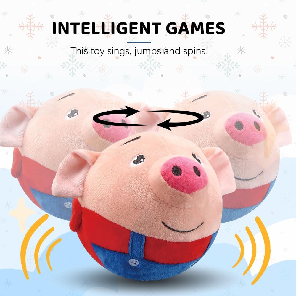 2024 Upgrade Pet Plush Ball - Active Squeaky Moving Dog & Bouncing for Boredom Relieving Dog Pig Interactive Plush Toy