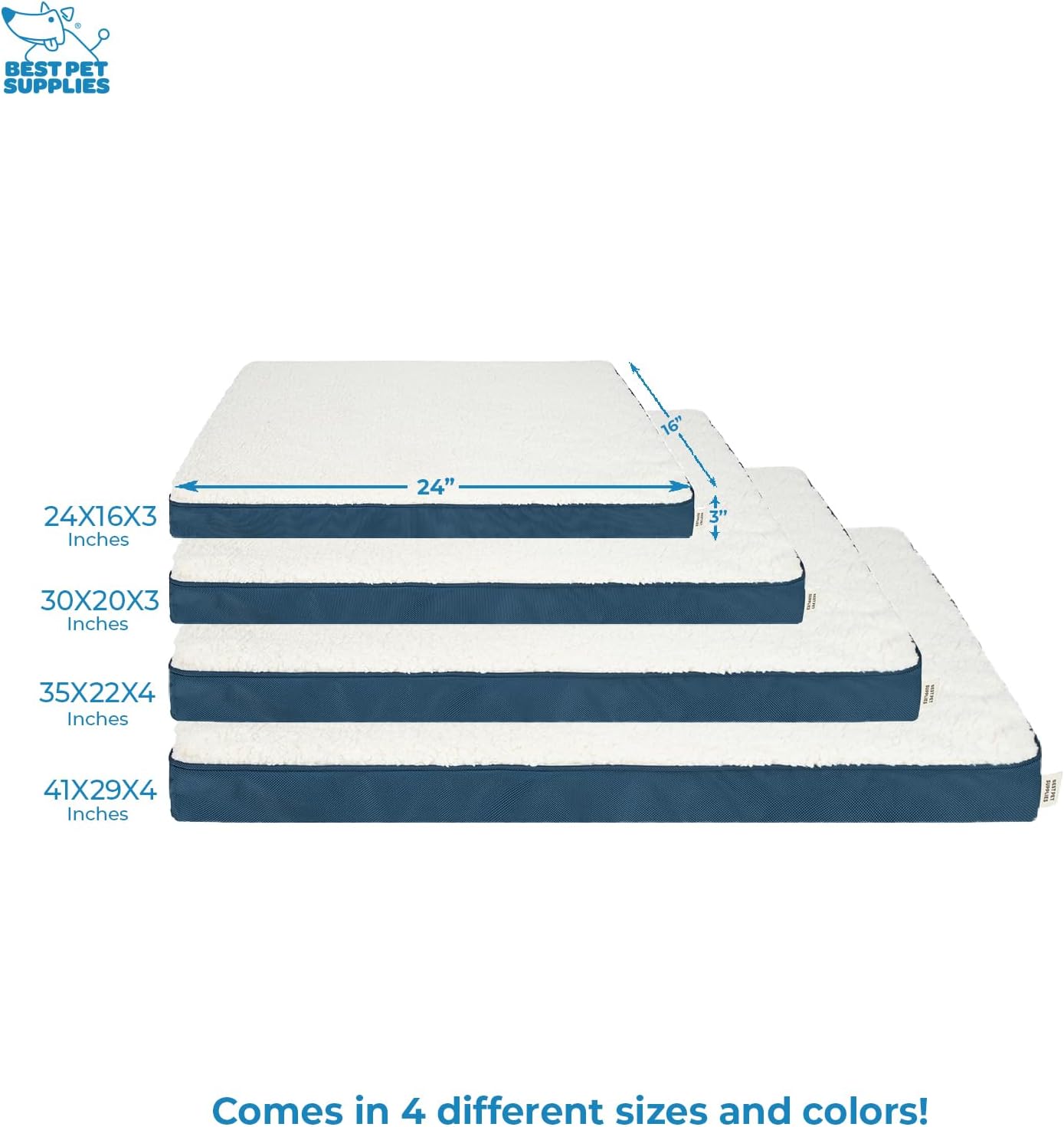 Best Pet Supplies Cute Dog Crate Mat Flat Bed with Waterproof Exterior, Thick Orthopedic Egg Foam Mattress, and Soft Sherpa Fleece Cover for Small, Medium, and Large Breeds - Blue, 30X20X3