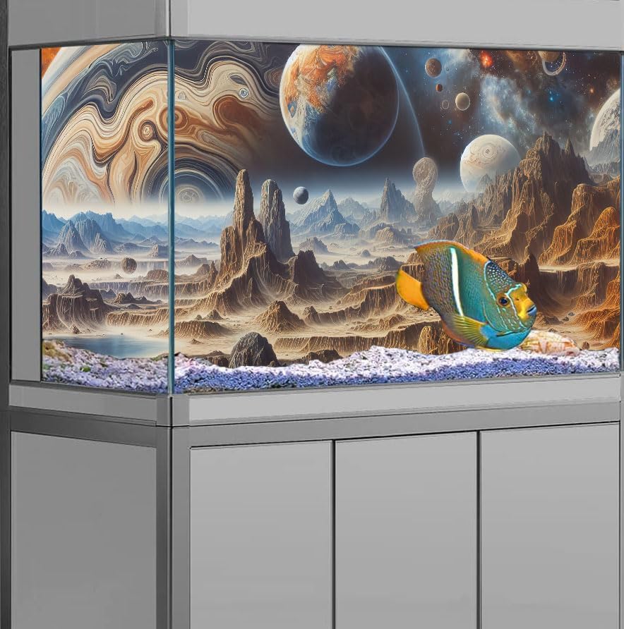 72X24IN Cosmic Spaceterrarium Background, Cool Parallel Space Themed Aquarium Reptile Habitat Background, Aquarium Background with 10EVA Double-Sided Tape