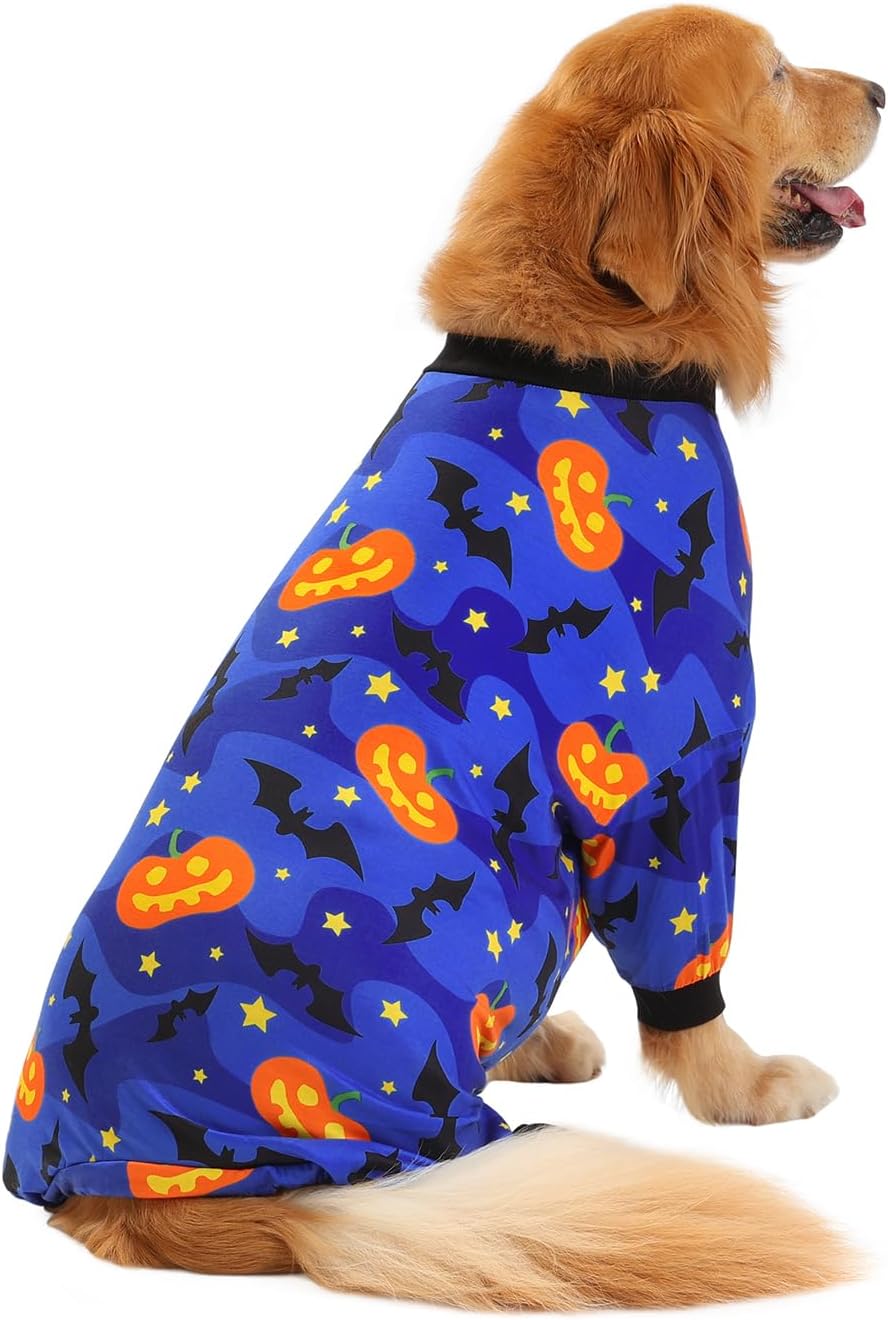HDE Dog Pajamas One Piece Jumpsuit Lightweight Dog PJs Shirt for M-3XL Dogs Starry Pumpkins - 3XL