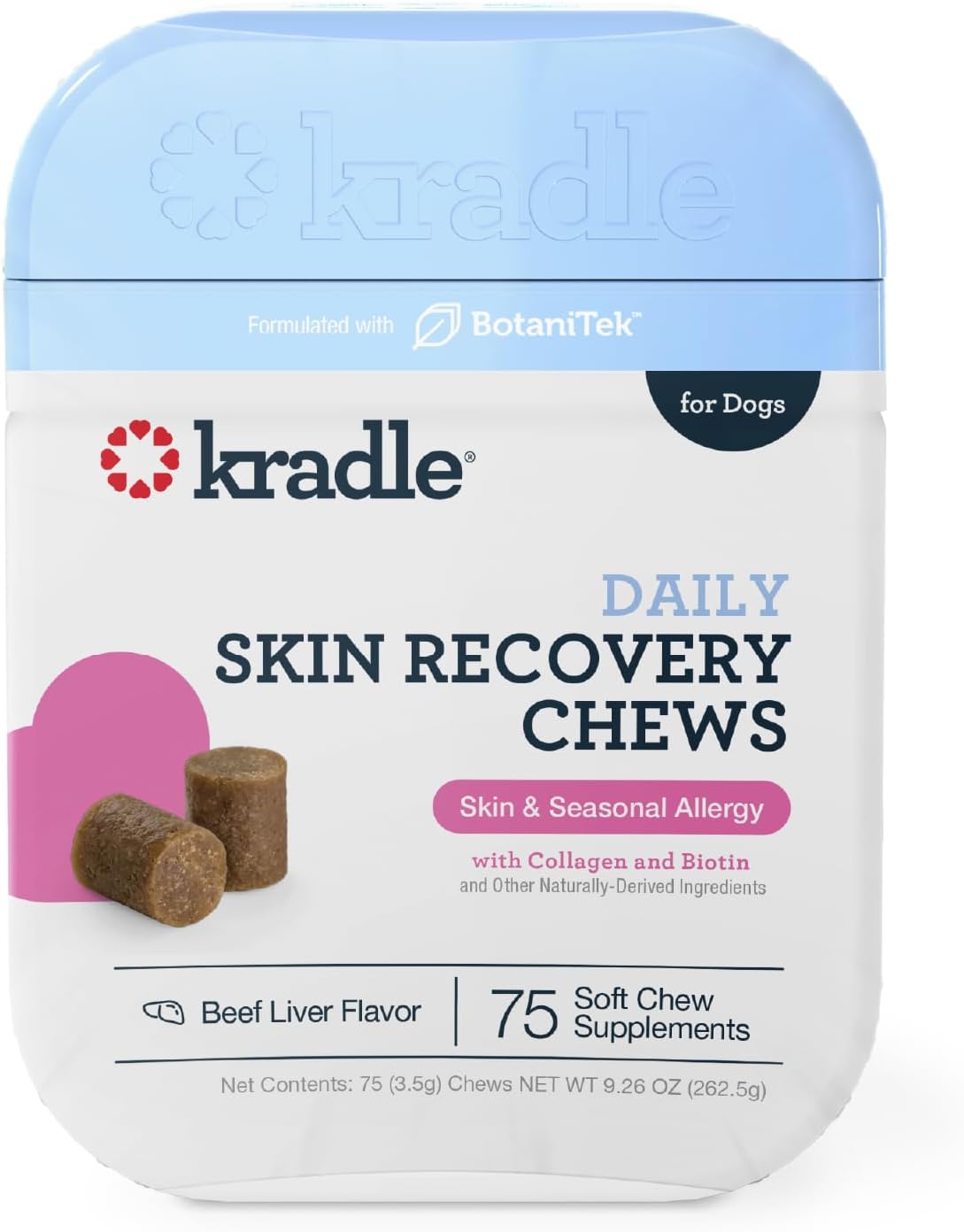 Kradle Skin Recovery Chews for Dogs - Biotin Collagen Zinc - Soothes Environmental Skin Irritation - 75 Chews