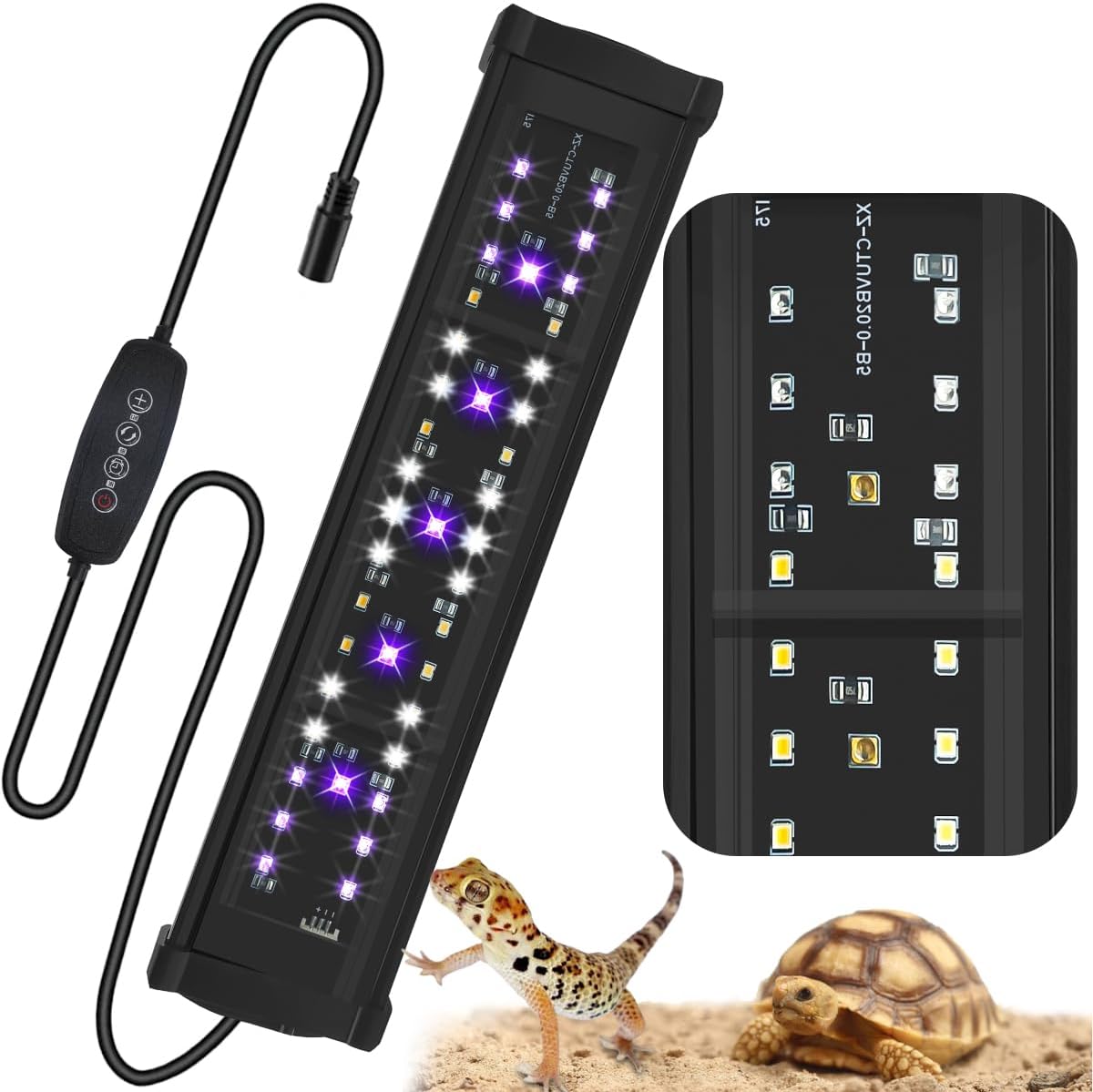 11-Inch 15W LED UVB Light for Reptiles with Dimming & Timer, Adjustable 10.0-20.0 UVB UVA Lamp for Bearded Dragons, Turtles, Snakes – Full Spectrum UVI Lighting Fixture for Desert & Tropical Habitats