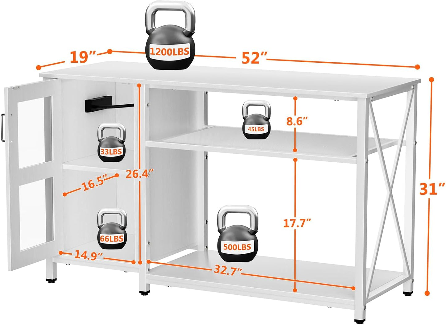 55-75 Gallon Fish Tank Stand with Cabinet, Aquarium Stand for Fish Tank Accessories Storage, Heavy Duty Metal Terrarium Stand, 52" L*19" W Tabletop, 1200LBS Capacity, White