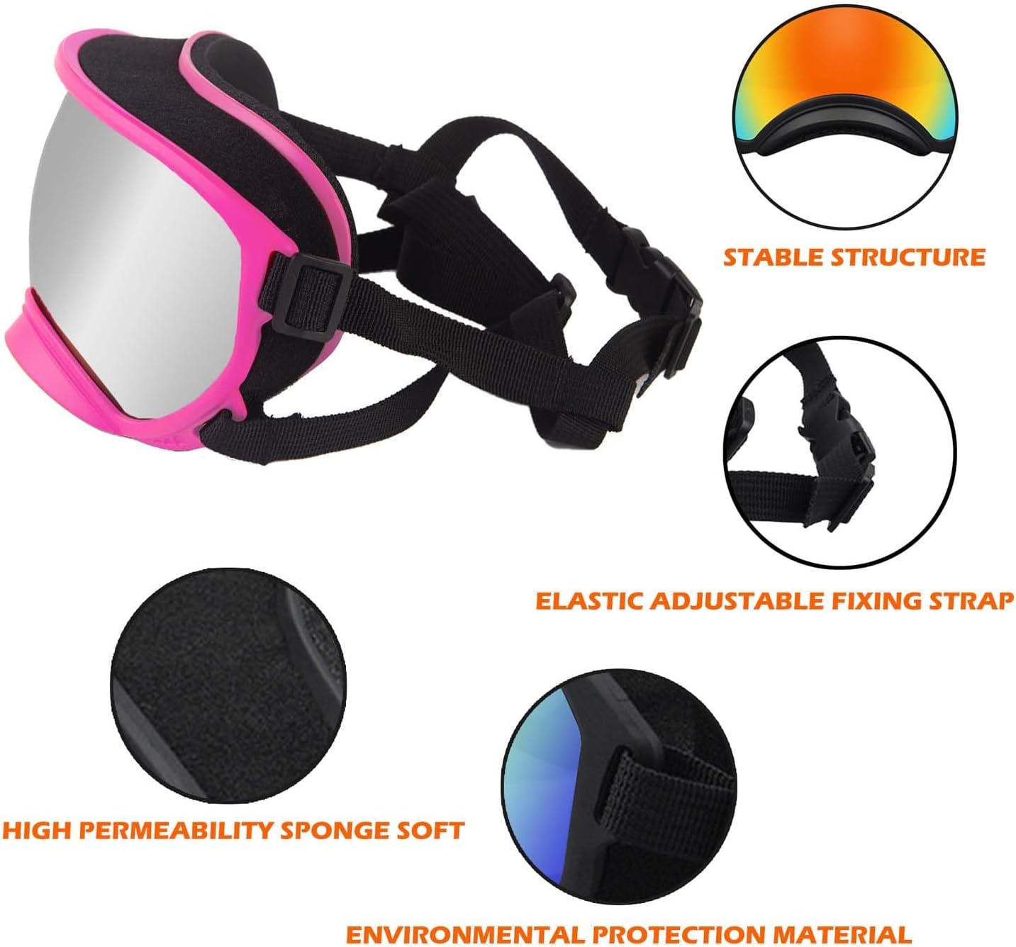 Medium Dog Sunglasses with Adjustable Strap UV Protection, Winproof Dog Puppy Sunglasses, Suitable for Medium Dog Pet Glasses, Dogs Eyes Protection,Soft Dog Goggles