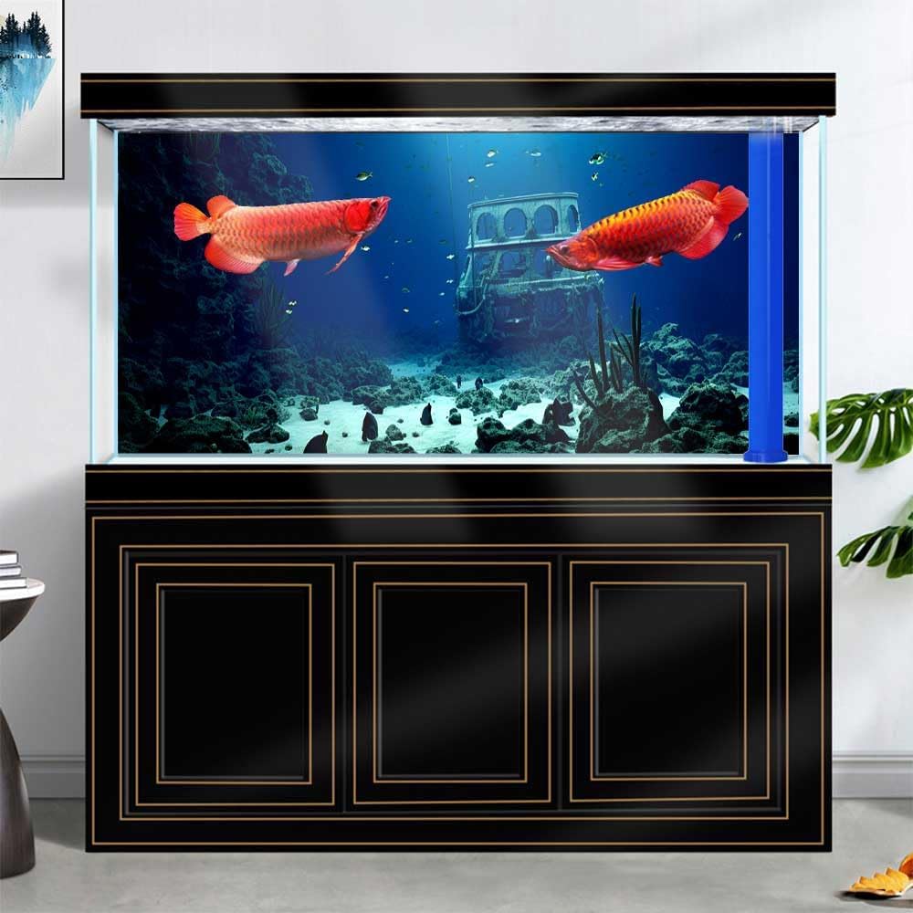 72X16IN Natural Underwater Aquarium Background, Pictures 3D Fish Reef Fish Tank Decoration Background, with 8 EVA Double-Sided Tape