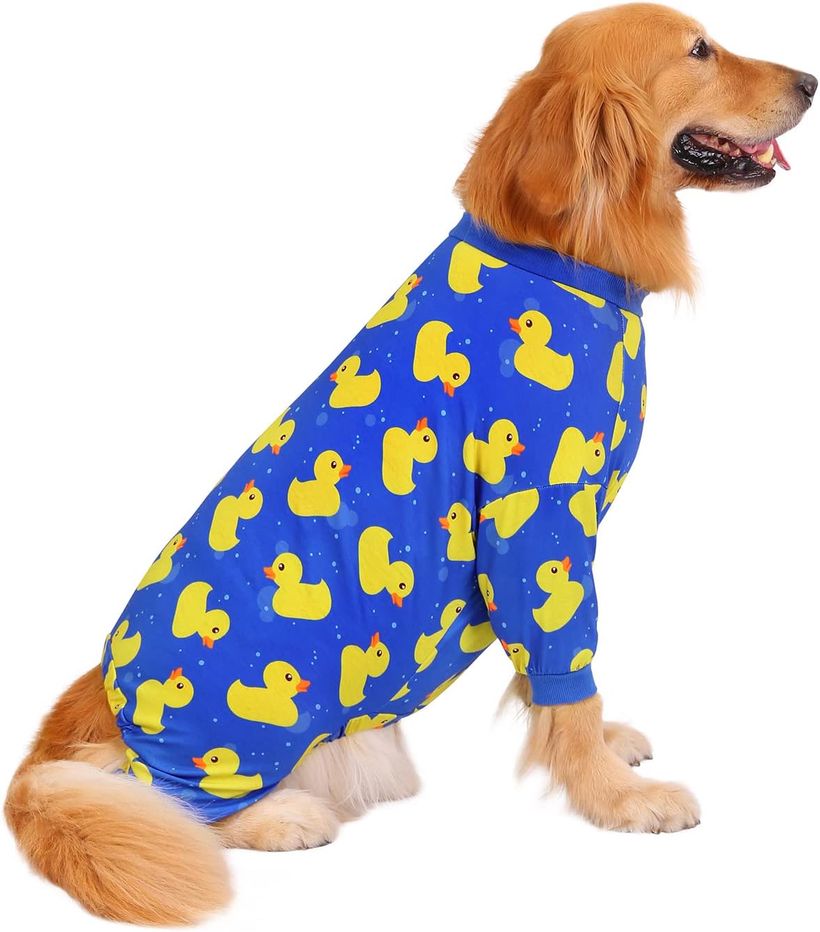 HDE Dog Pajamas One Piece Jammies Jumpsuit Pet Clothes Outfit Stretchy Lightweight Comfy Shirt Pjs for M-3XL Dogs Ducks Blue - M