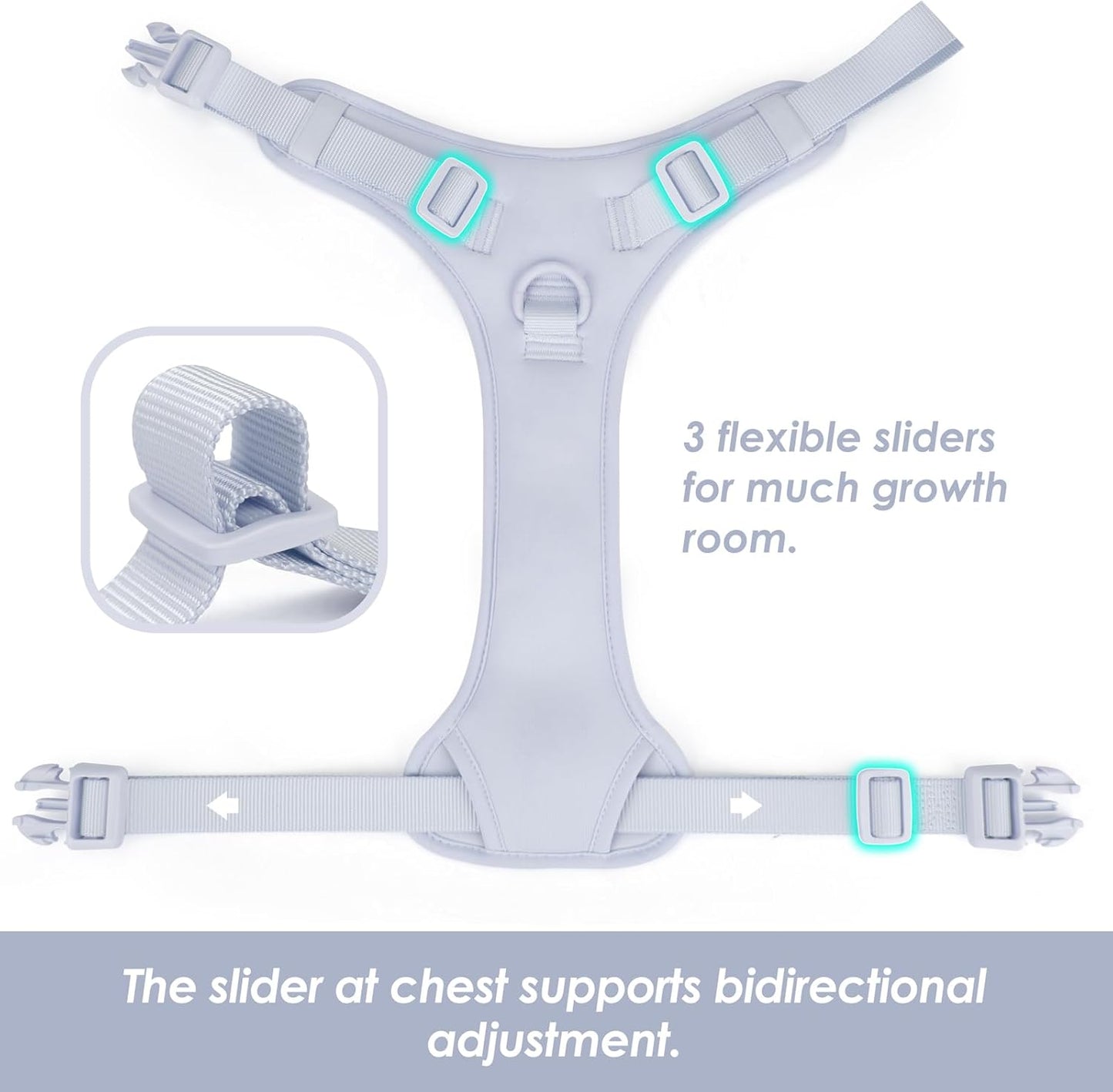 No Pull Dog Harness, Puppy Vest with Front Clip for Small Medium Large Sized Dog(Light Blue,L)