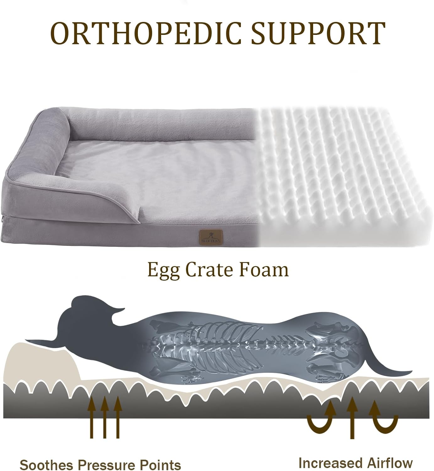 Bedfolks Orthopedic Dog Bed XXL, Waterproof Dog Sofa Bed for Giant Dogs, Egg Foam Pet Couch Bed with Removable Washable Cover and Nonslip Bottom, Light Grey