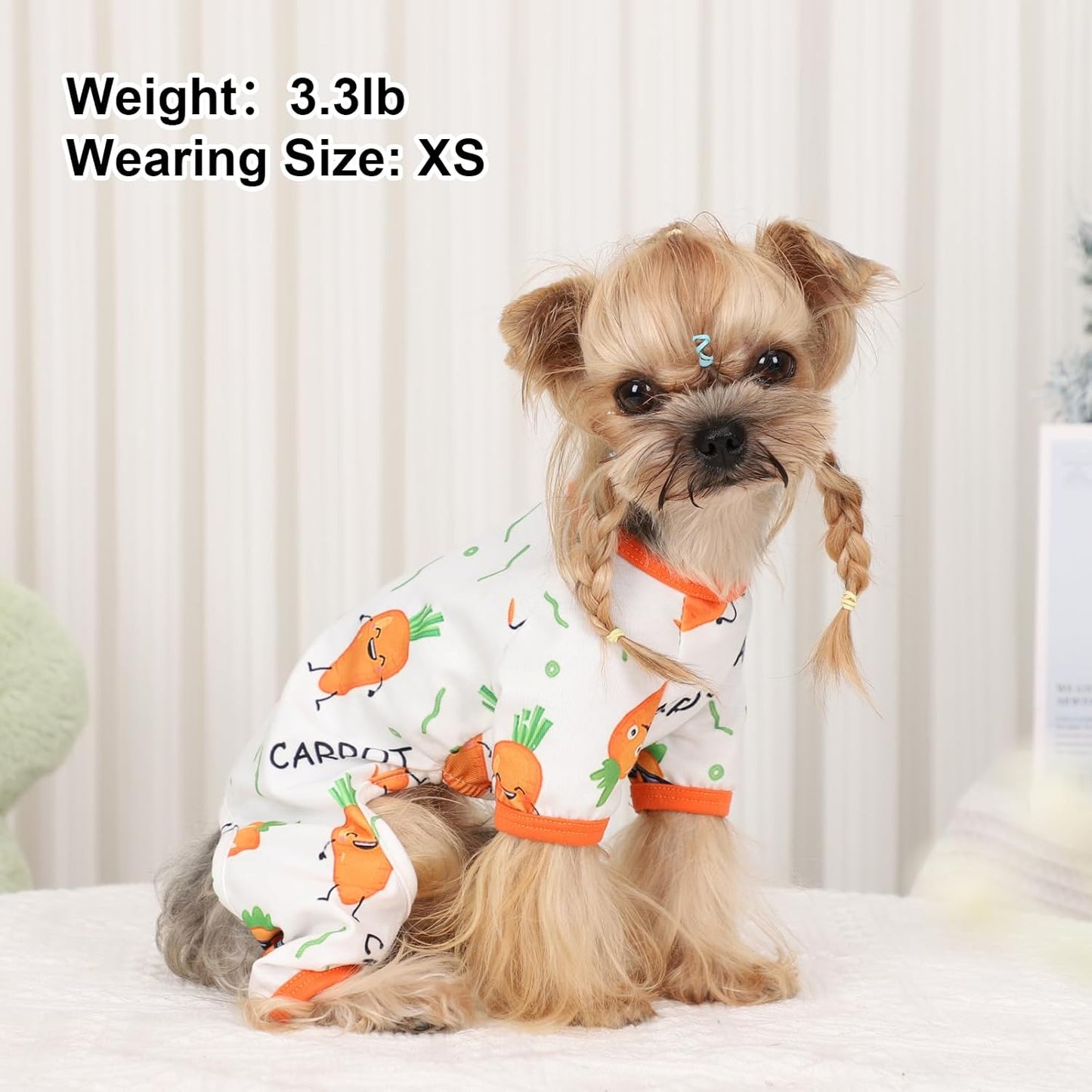 Dog Pajamas Pjs Spring Summer Dog Clothes for Small Dogs Girl - Boy - Small Size Dogs, Soft Stretchy Puppy Clothes Doggie Onesies Cat Pet Jammies Outfit, Carrot, XS