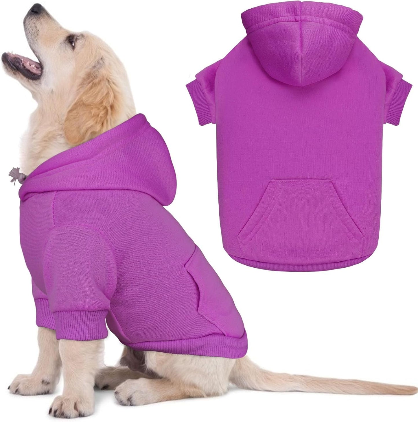Dog Sweaters for Small Dogs Dog Hoodie Solid Soft Brushed Fleece Clothes Hoodie Sweatshirt with Pocket(Purple-S)