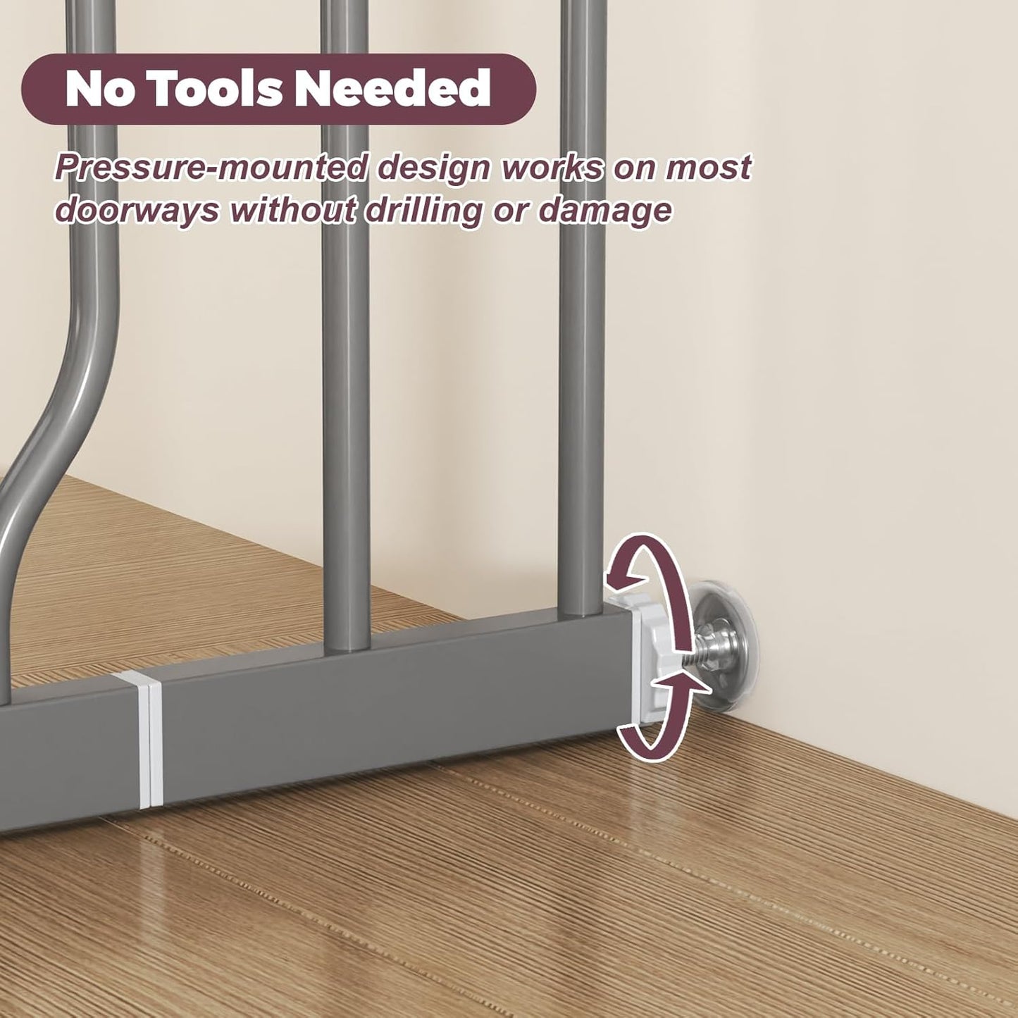 29"-40" Baby Gate for Stairs, Auto Close Stroller Friendly Dog Gate Indoor for Doorways, Pressure Mounted Baby Gate, Easy Walk Through Gate for Children & Pets, Grey