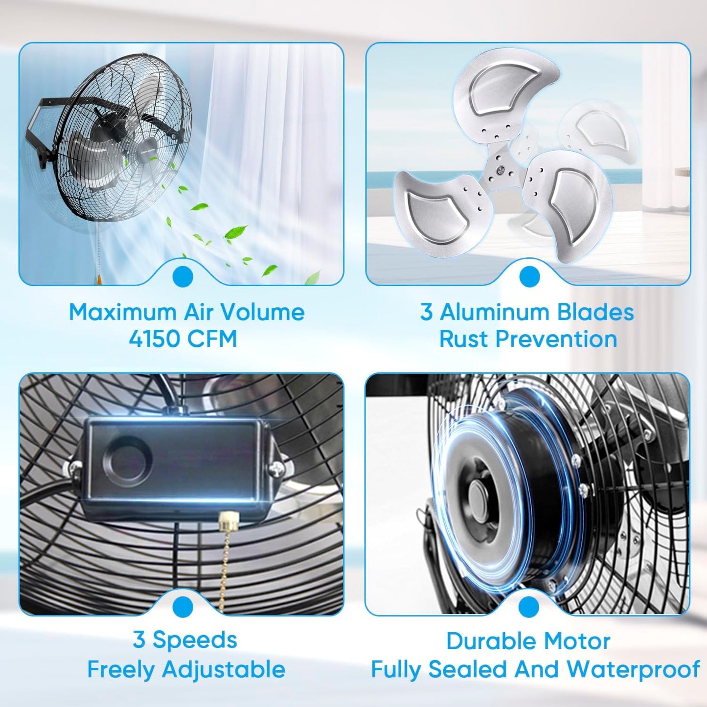 KEN BROWN 18 Inch Industrial Wall Mount Fan, 4300 CFM Metal Heavy Duty Fan, 3-Speeds High Velocity Oscillating Fans for Patios, Shop, Greenhouse, Garage, Commercial, Gazebo