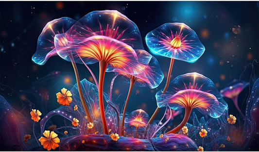 Flower Aquarium Background Modern Style Bluebell Blooming Flower Floral Design Terrarium Background Mysterious Elegant Glowing Fantasy Flower Fish Tank Backdrop Poster Decorations Vinyl 72x18in