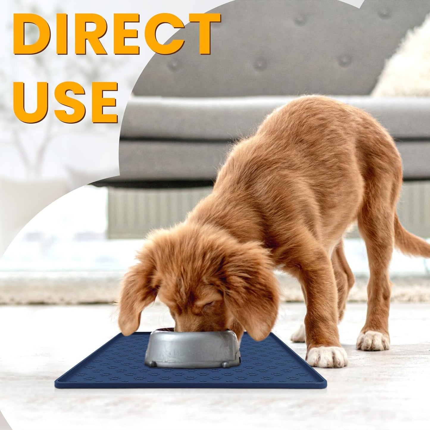 Ptlom Pet Placemat for Dog and Cat, Waterproof Non-Slip Silicone Feeding Bowl Mat Prevent Food and Water Overflow, Puppy Dish Feeder Fountain Trays Suitable for Medium and Small Pets, Navy Blue