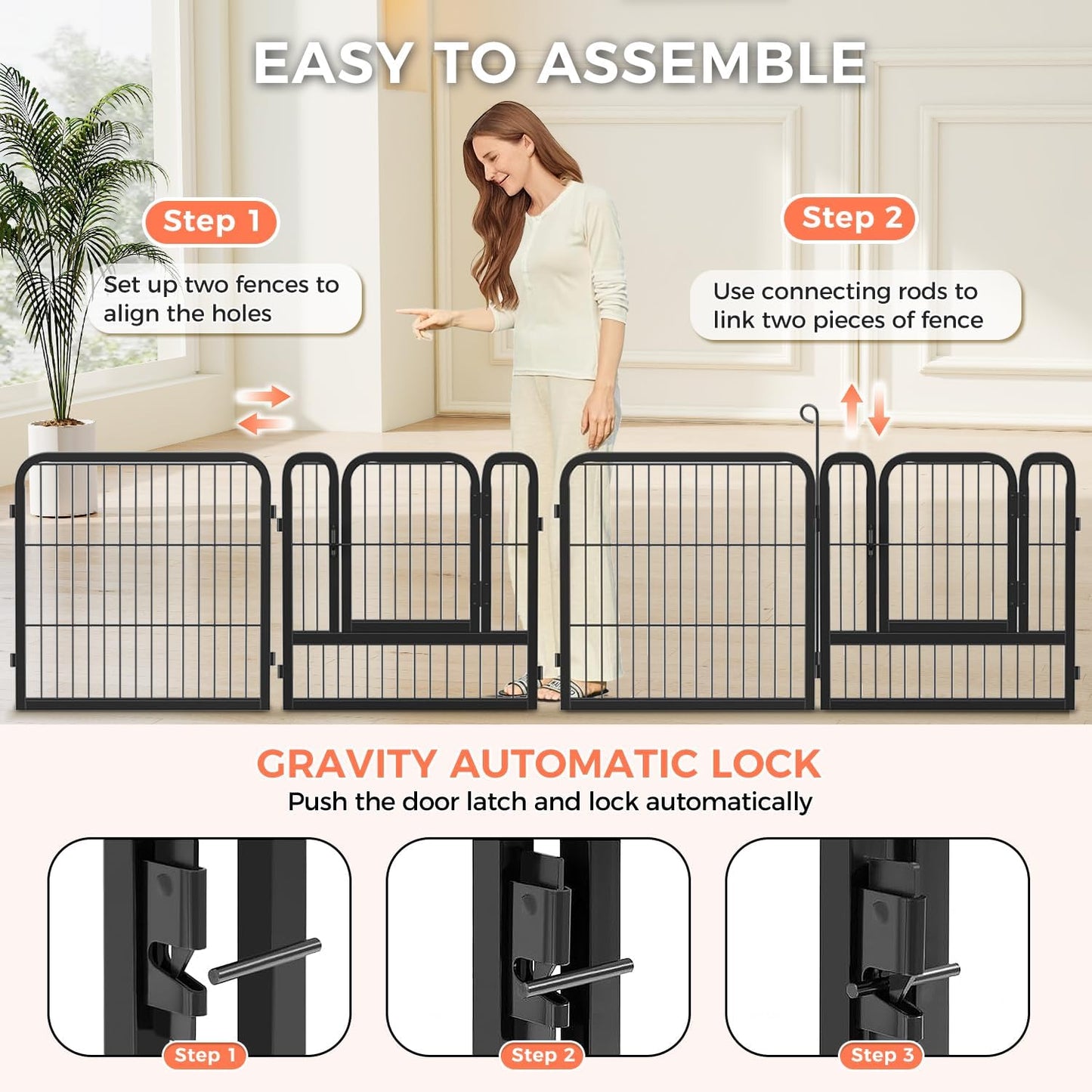 24 Inch 8 Panels Dog Playpen - Metal Pet Exercise Pen for Puppy, Indoor/Outdoor Dog Fence for Yard, Garden, Camping & RV Travel