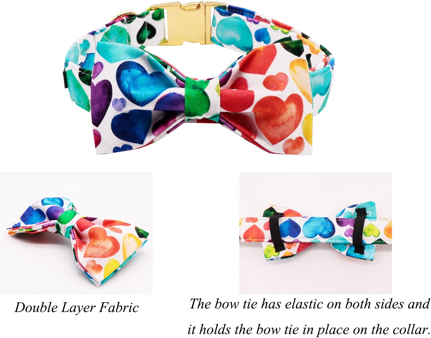 Lionet Paws Valentine's Day Dog Collar with Bowtie, Soft and Comfortable, Adjustable Collar for Large Dogs, Neck 16-24 inches