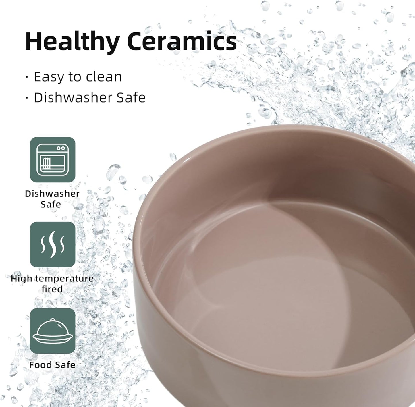 Ceramic 5.1inch Set of 2 Dog and Cat Bowls, 2pcs Anti-Slip Food and Water Feeder Dishes for Puppies, Kitties, Cats(2 Bowls, Brown Coffee)