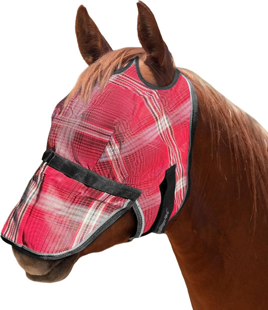 Kensington Signature Fly Mask with Removable Nose — Protects Horses Face and Nose from Biting Insects and UV Rays While Allowing Full Visibility — Ears and Forelock Able to Come Through The Mask