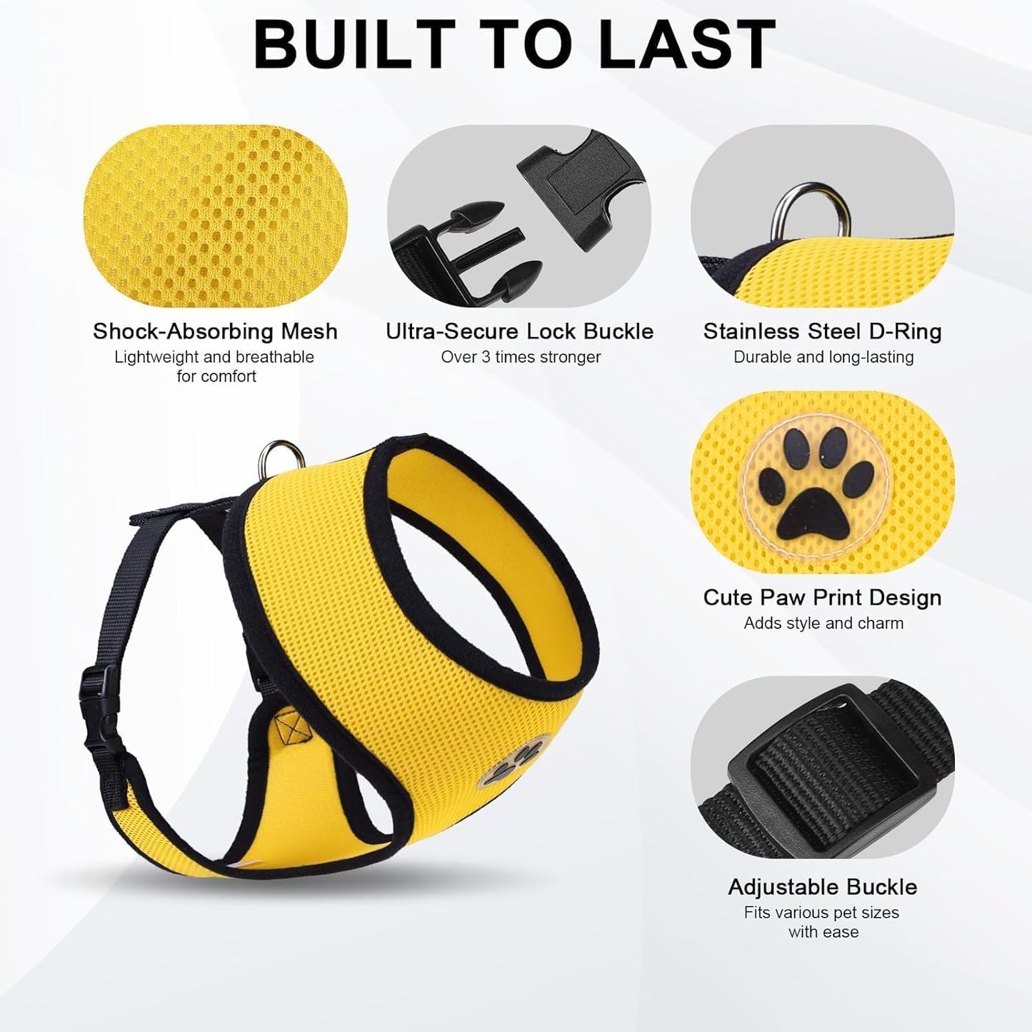 BINGPET No Pull Dog Harness,Soft Mesh Breathable All Weather Vest Harness,Safety Protection Design Durable Adjustable Step-in Easy Walk Dog Harness for Small Medium Large Dogs(Yellow,L)