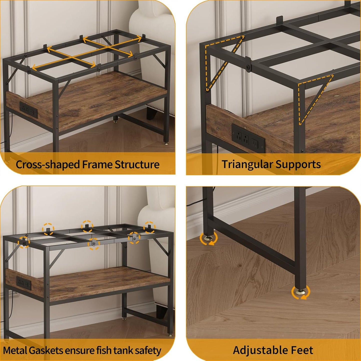 Modern 15 Long Gallon Fish Tank Stand for Home Office, 2-Tier Aquarium Stand with Shelf for Storage, Fish Tank Table 24" x 12" x 21", Ideal for Breeder Tanks, and Reptile Terrariums, Rustic Brown