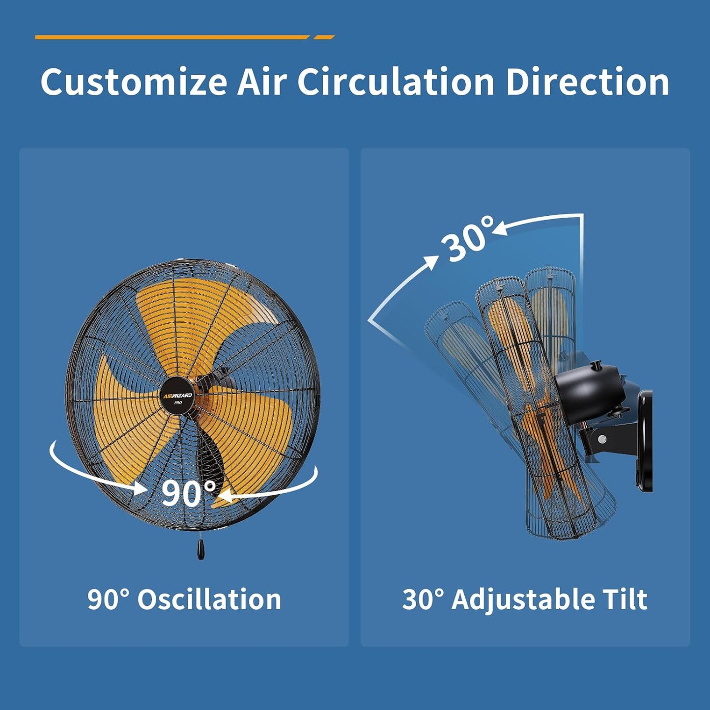 20 Inch Industrial Wall Mount Fan - 6000CFM High Velocity, Heavy Duty Metal Construction, 3 Speeds, Adjustable Tilt, Quiet Operation - Ideal for Garage, Shop, Commercial Use