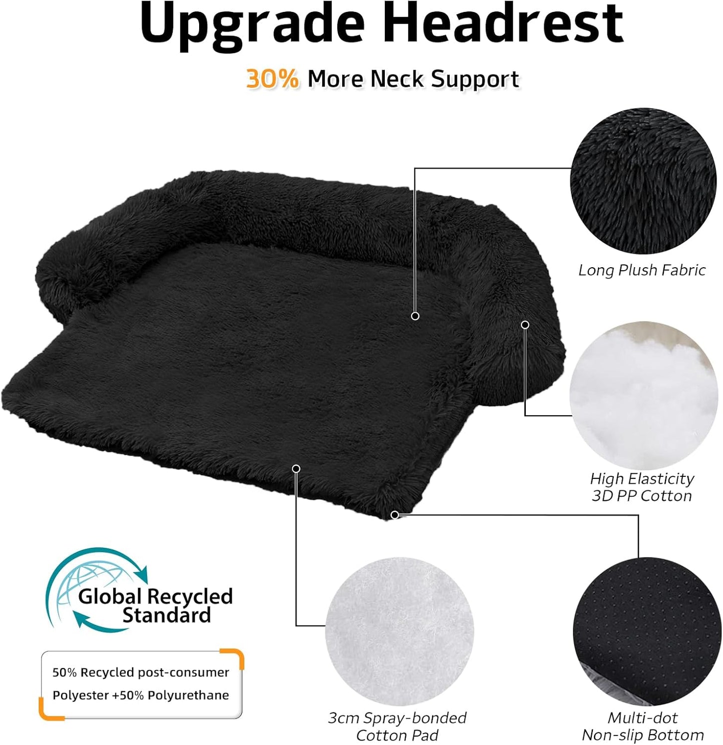 GGIB Calming Dog Bed Fluffy Plush Dog Mat for Furniture Protector with Removable Washable Cover for Large Medium Small Dogs and Cats (Medium, Black)