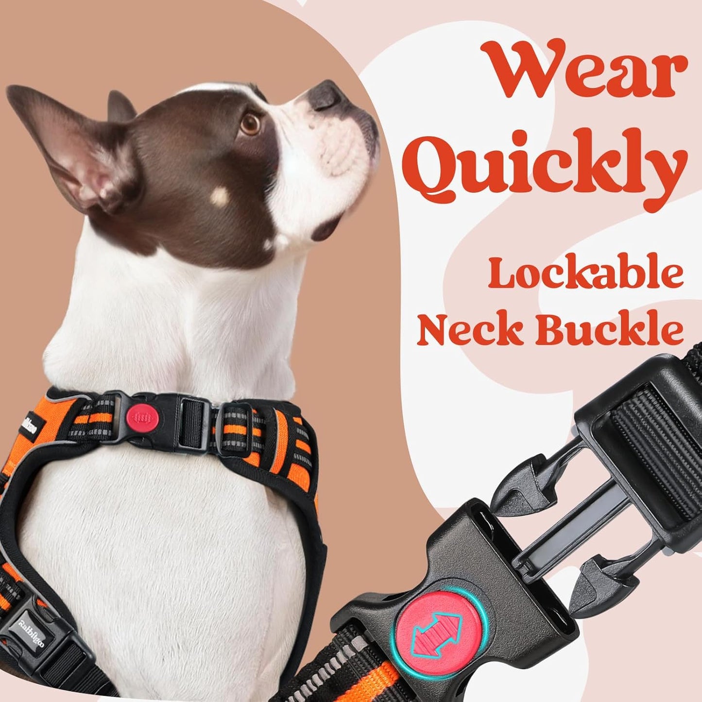 rabbitgoo Dog Harness Medium Sized, No Pull Pet Harness with 3 Buckles, Adjustable Soft Padded Vest with Control Handle, Walking Reflective Pet Vest for Medium Dogs, Orange, M