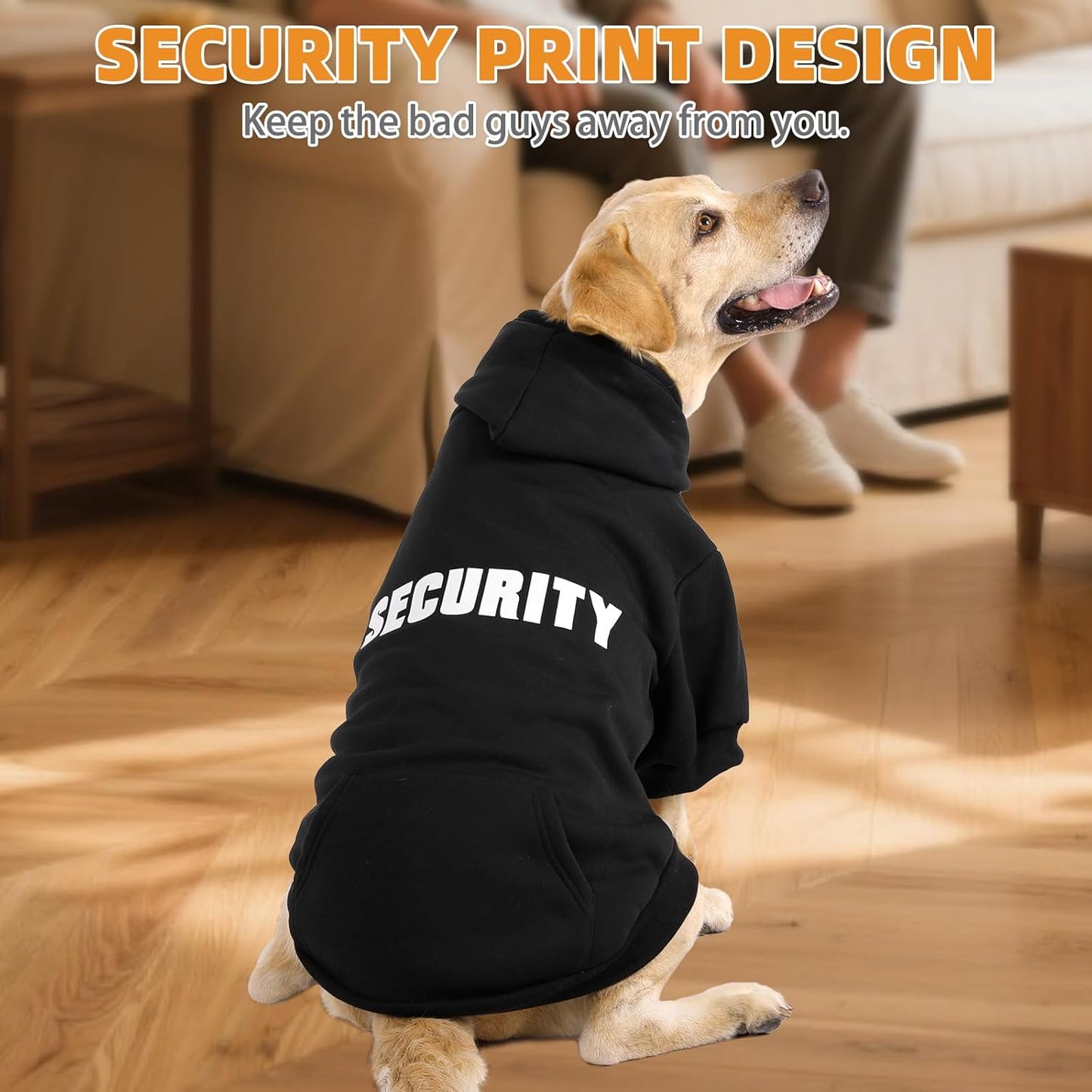 KOOLTAIL Security Dog Hoodie, Fall Puppy Sweater Clothes for Small Medium Large Dogs, Soft Warm Winter Pet Cold Weater Coats Hooded Sweatshirt with Pocket, Dog Halloween Costume for Girl Boy, Black XL