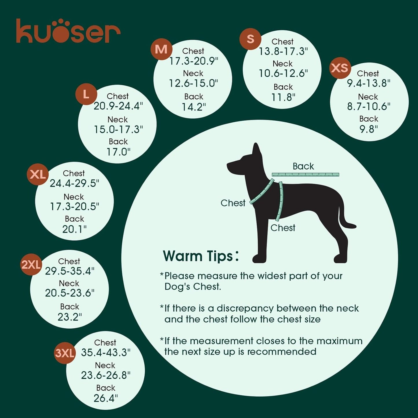 Kuoser Waterproof Dog Coat, Reversible Dog Jacket for Small Dogs, Adjustable Durable Doggie Winter Coat Warm Cozy Puppy Cold Weather Apparel from Small to Large Breed, Brown S
