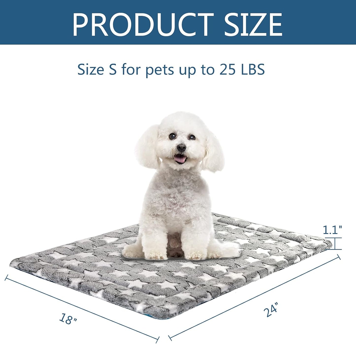 KROSER Fancy Crate Pad Bed Mat Reversible (Cool & Warm), Machine Washable, for Small to XXX-Large Dogs, Grey, Navy, Star Pattern