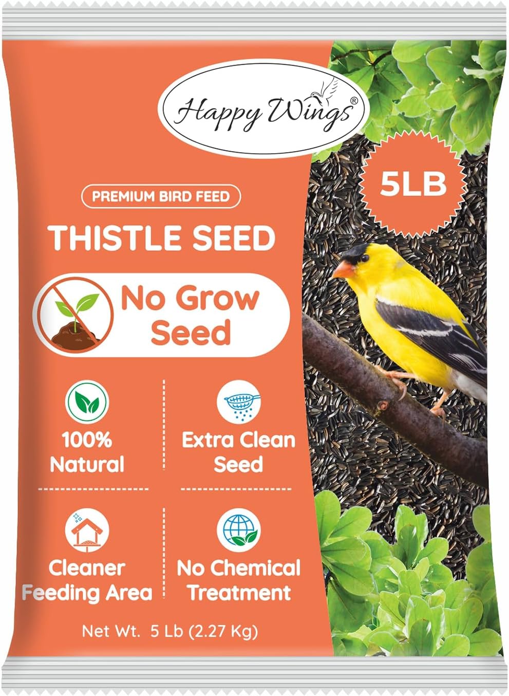 Nyjer/Thistle Seeds Wild Bird Food - 5 Pounds I No Grow Seed I Bird Seed for Wild Birds