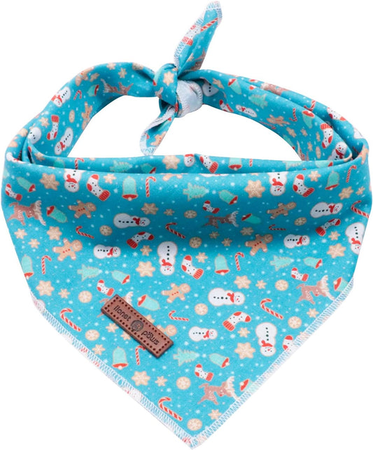 Lionet Paws Christmas Dog Bandana - 1PC Gingerbread Man Dog Bandana, Washable Reversible Cotton Boy Bibs Scarf, Adjustable Square Kerchief for Small to Large Dogs