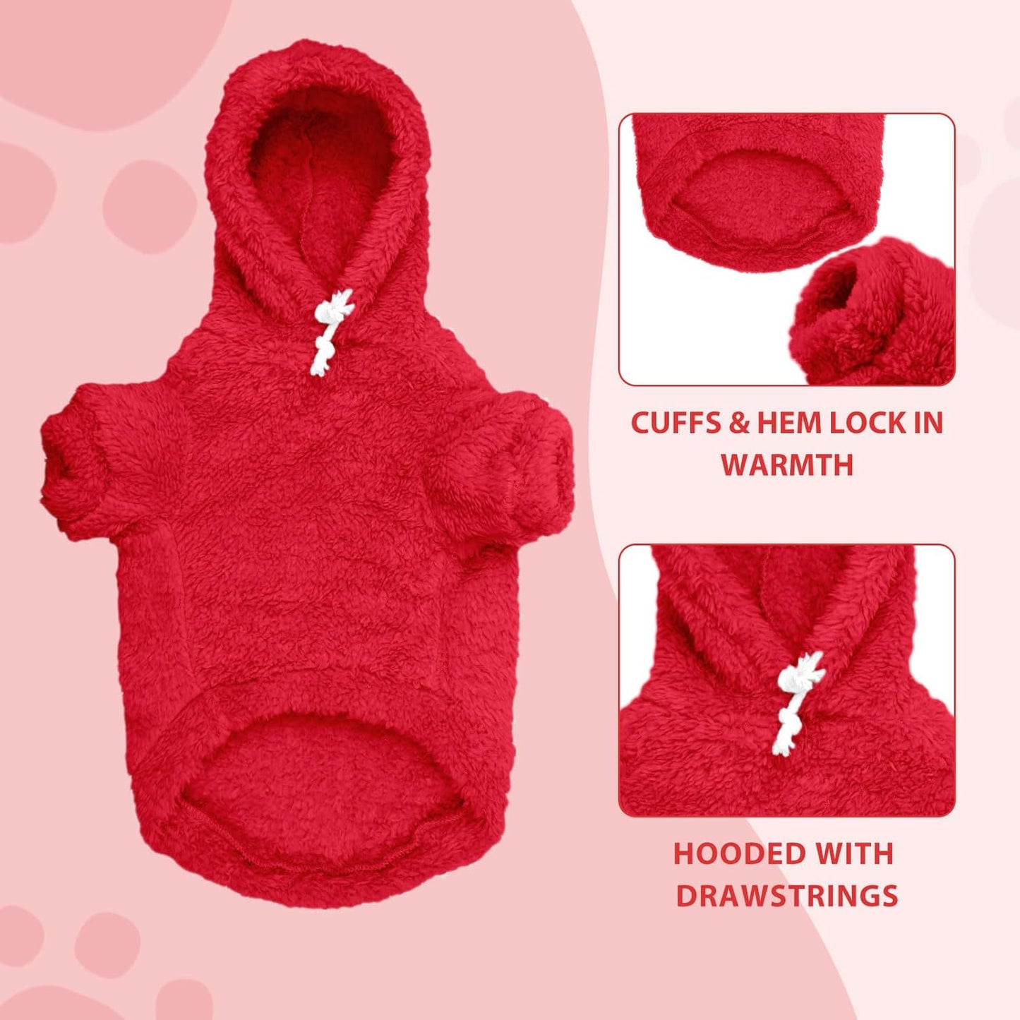 Fuzzy Dog Sweaters for Medium Dogs Dog Hoodie Sweater Clothes Warm Soft Cozy Pet Coats Hooded Sweatshirt Medium Pet Hoodie(Red-M)