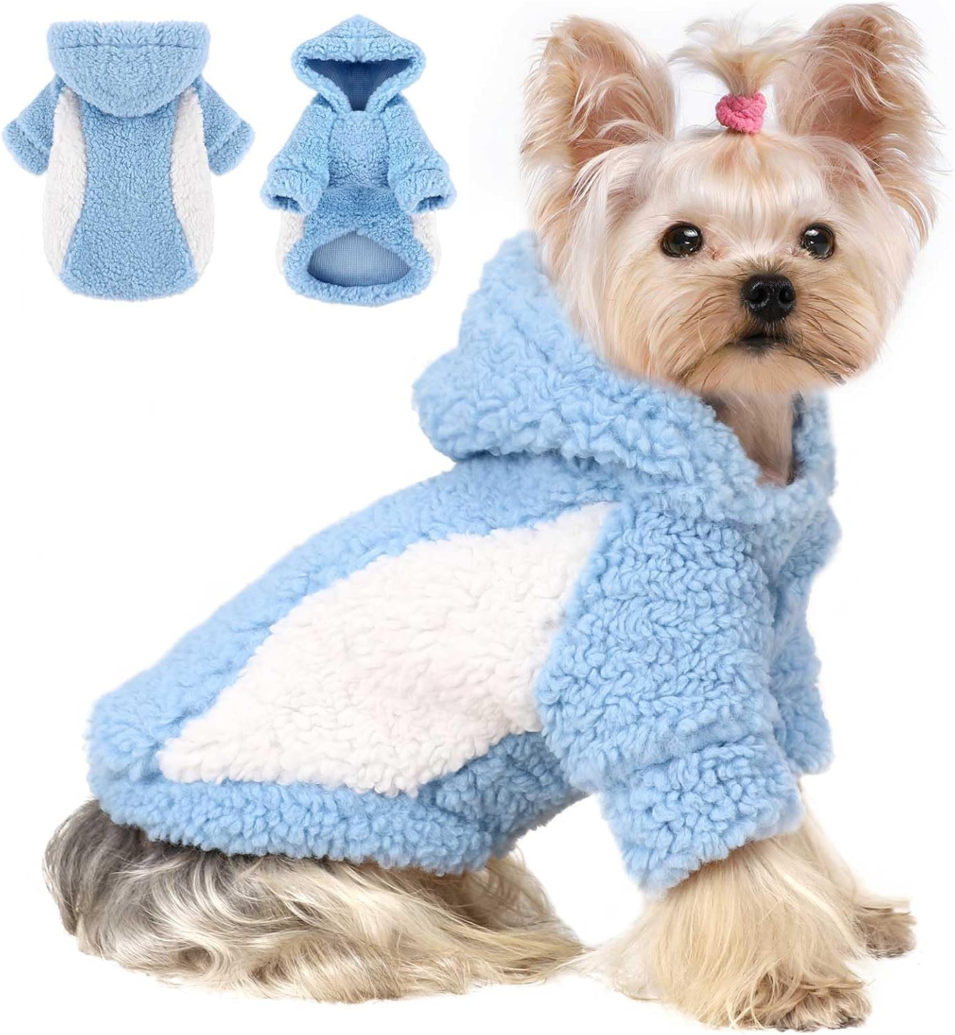 YIKEYO Dog Hoodie Pet Clothes Sweater with Hat Soft and Warm Cold Weather for Small Patchwork Hood(Blue, Small)