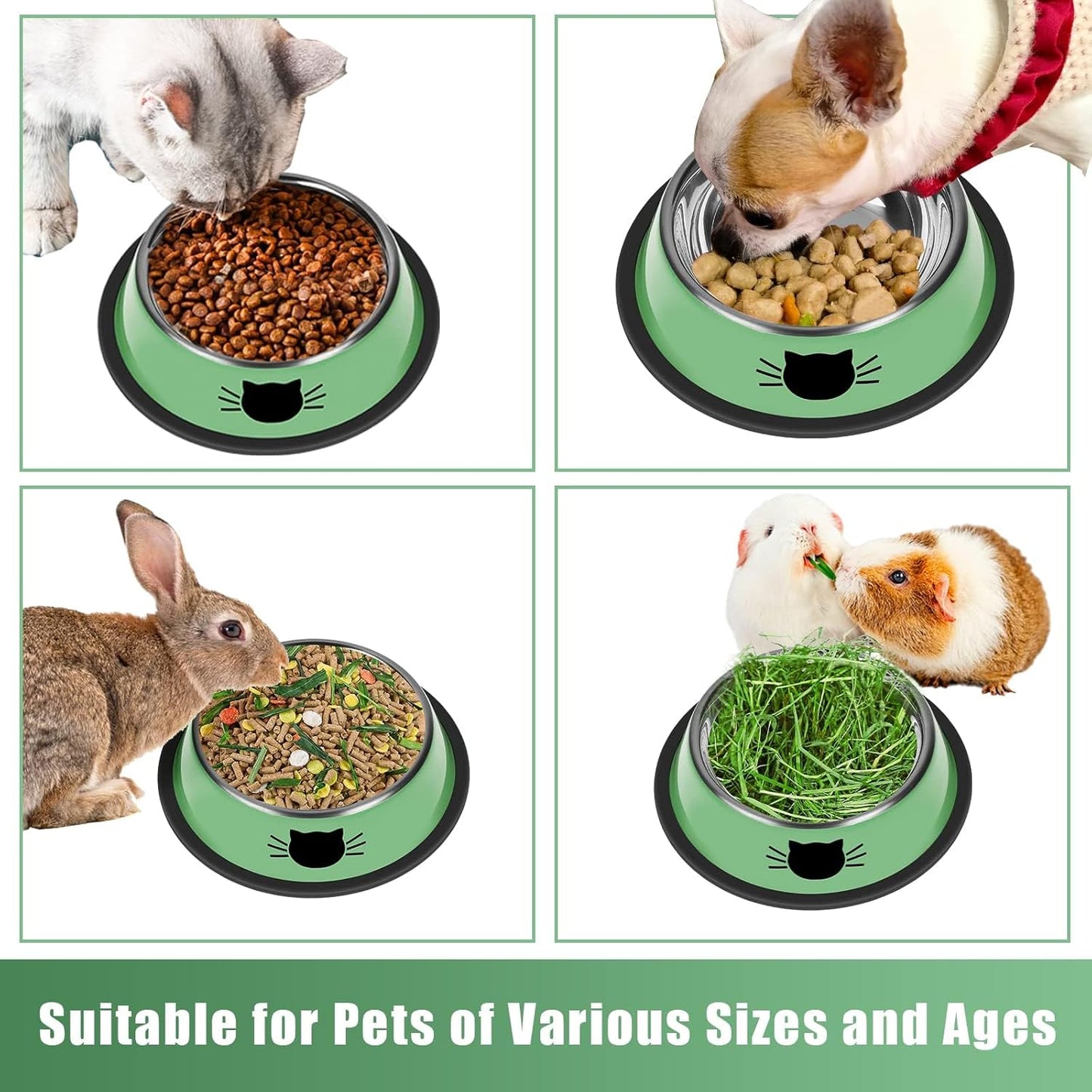2 Pcs Non-Slip Stainless Steel Small Cat Food Bowls - Unbreakable, Thicken Cat Feeder 7 Oz Dishes with Removable Rubber Base, Easily Clean, Lovely Color