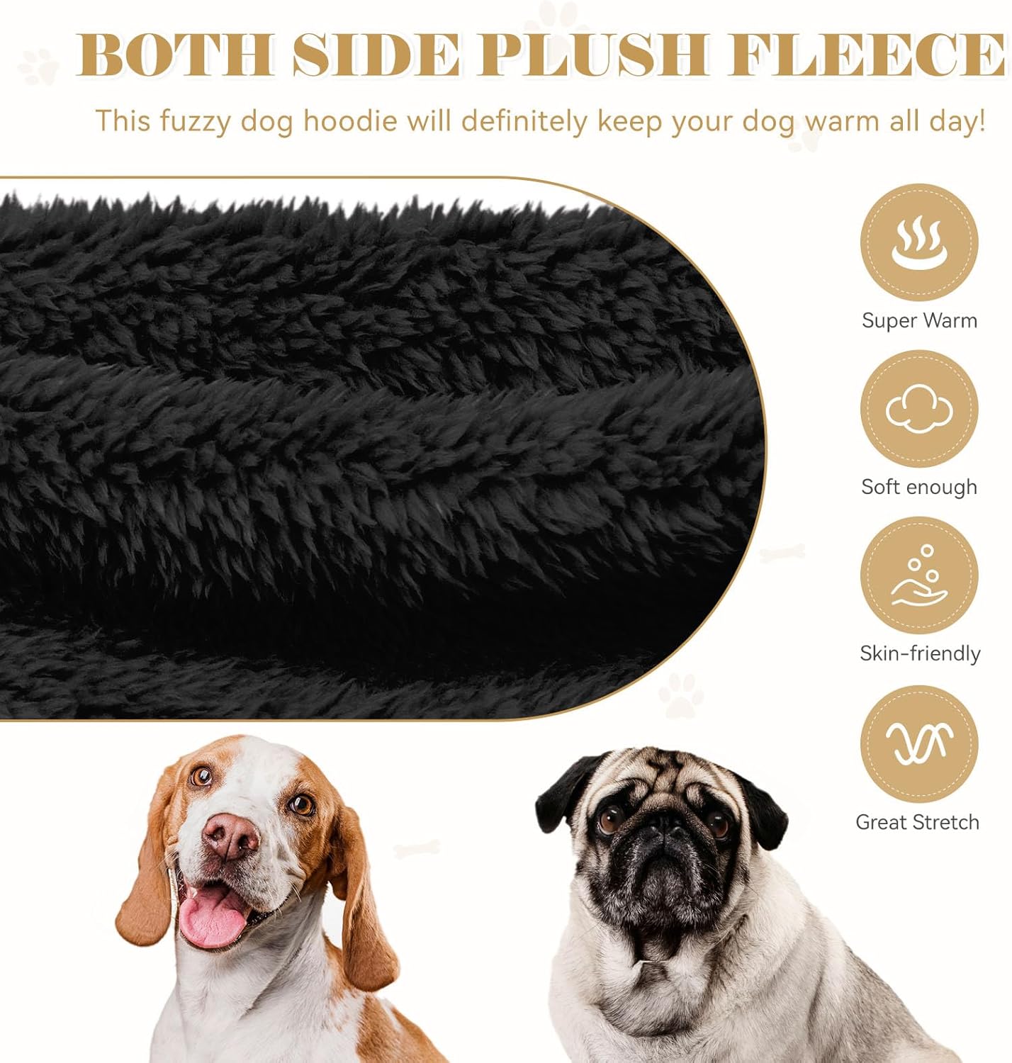 Fuzzy Dog Hoodie Dog Sweaters for Small Dogs Soft Double-Sided Plush Fleece Pet Sweater Clothes Pet Coats Sherpa Hooded Sweatshirt(Black-XS)