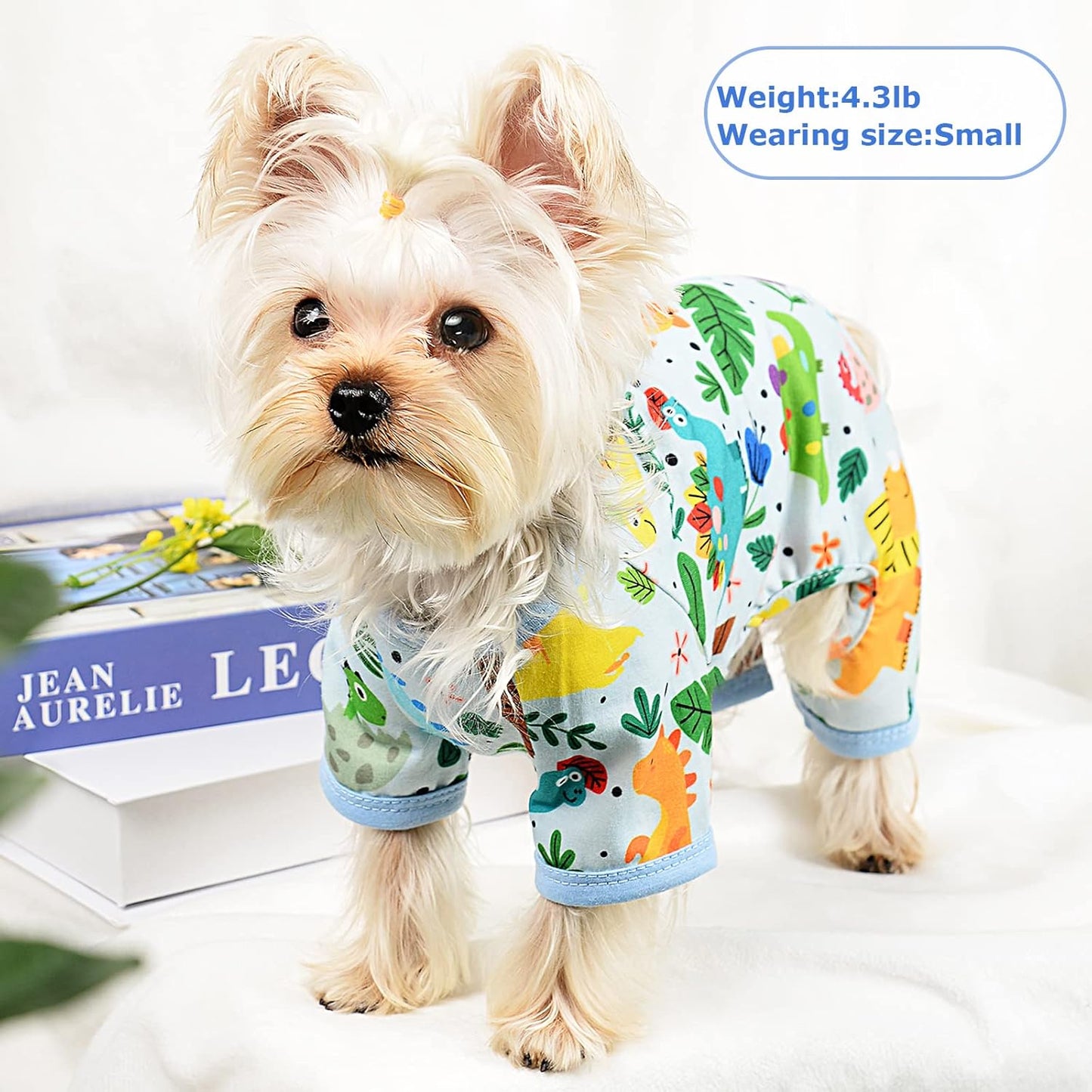 Dog Pajamas Pjs Spring Summer Dog Clothes for Small Dogs Girl - Boy - Medium Size Dogs, Soft Stretchy Puppy Clothes Doggie Onesies Cat Pet Jammies Outfit (Dinosaur Blue, XX-Large)