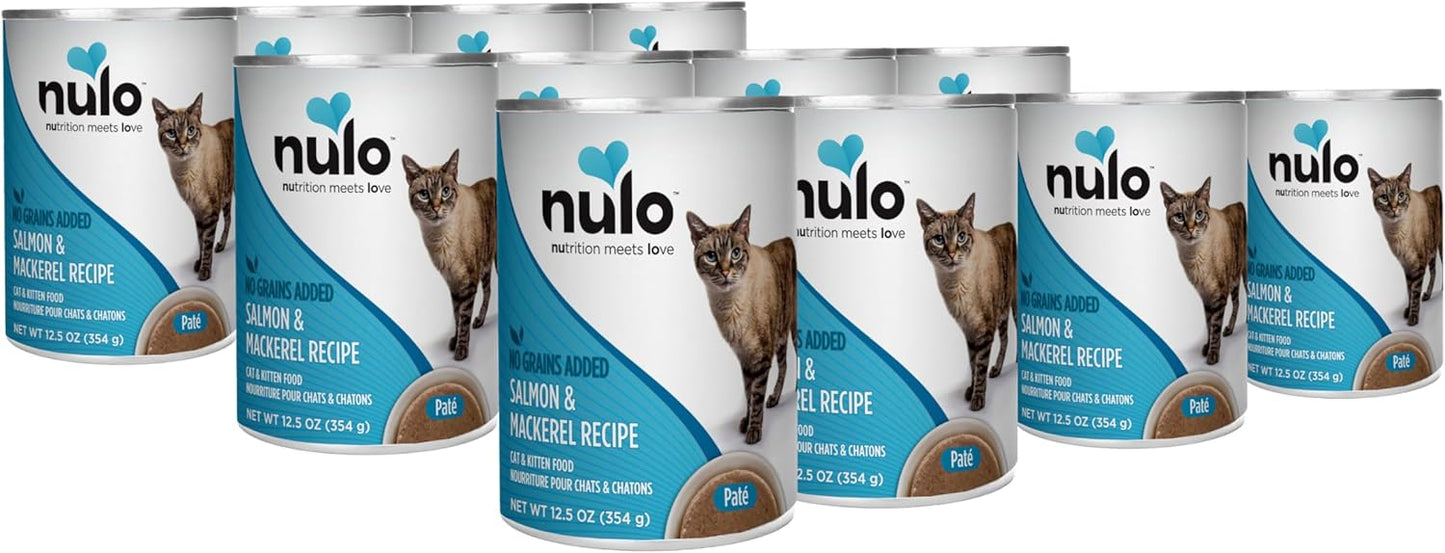 Nulo Salmon & Mackerel Recipe Pate Wet Canned Cat Food, 12.5 Ounce (Pack of 12)