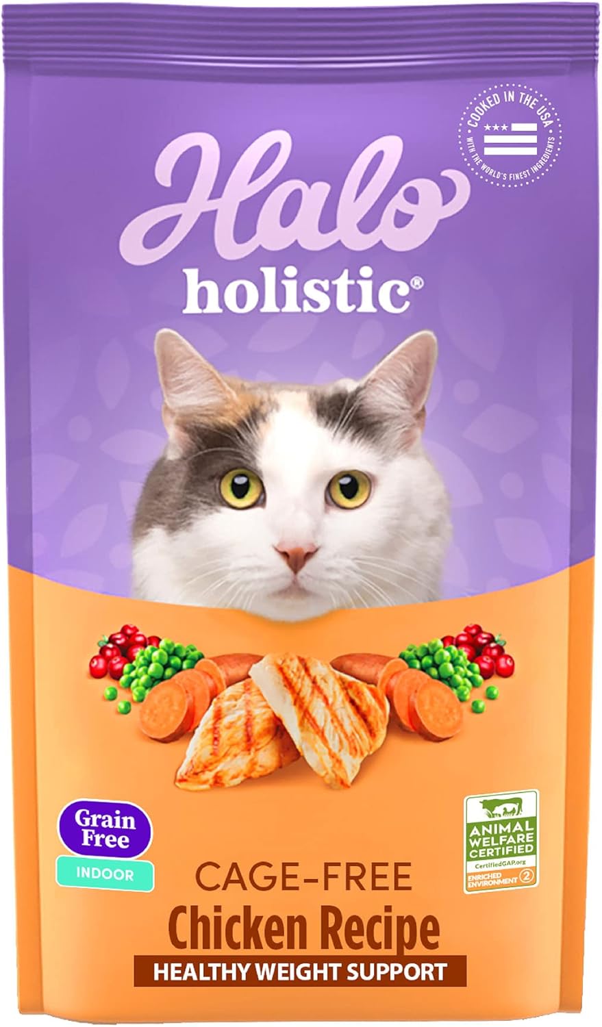 Halo Holistic Cage Free Chicken Cat Food, Grain Free Dry Cat Food, For Healthy Weight Support, Kibble for Indoor Cats, 6 lb Bag