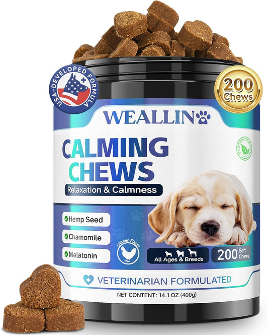 200 PCS Hemp Calming Chews for Dogs 200, Advanced Calming Treats for Dogs with Hemp Oil Melatonin Chamomile for Anxiety Relief, Separation, Stress Relief - Chicken Flavor