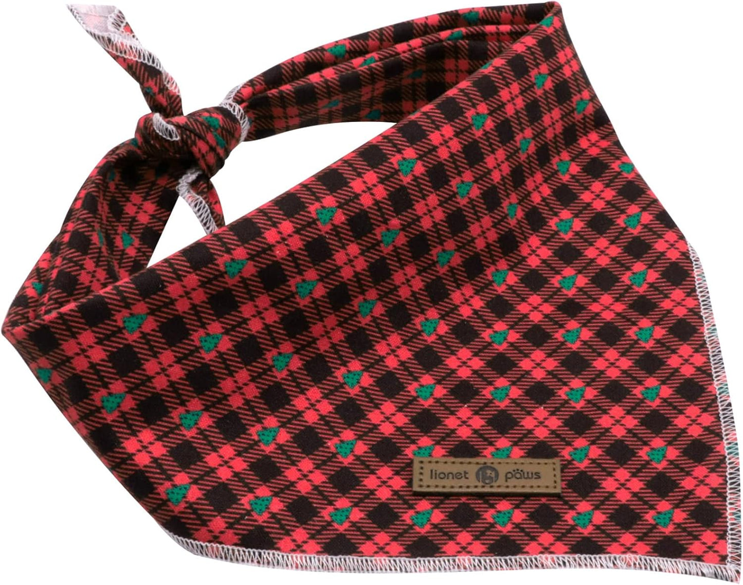 Lionet Paws Reversible Washable Cotton Dog Bandana - Red & Tree Patterns, Adjustable Square Kerchief for Small to Large Dogs