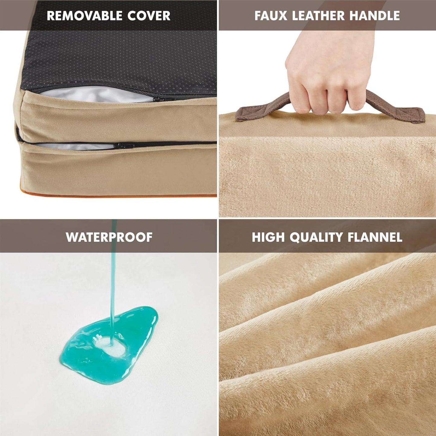 Friends Forever Orthopedic Dog Bed for Medium Dogs, Waterproof Memory Foam Dog Sofa Bed M with Removable Washable Cover, Ally Khaki, 28x23x6.5