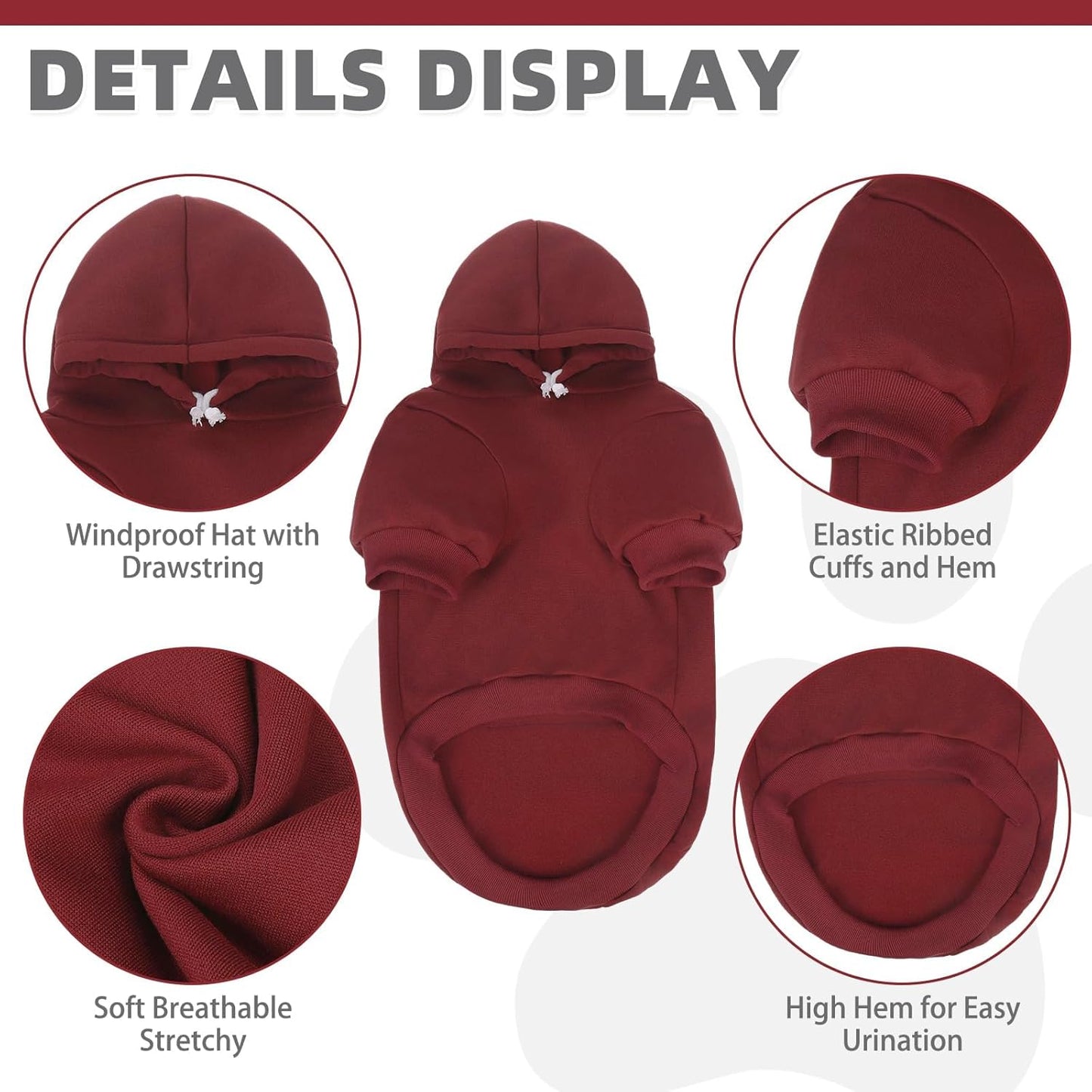 KOOLTAIL Basic Dog Hoodie - Soft and Warm Dog Hoodie Sweater with Leash Hole and Pocket, Pet Winter Coat, Cold Weather Clothes Sweatshirt for Small Medium Large Dogs Puppy Cat Boys Girls,Deep Red S