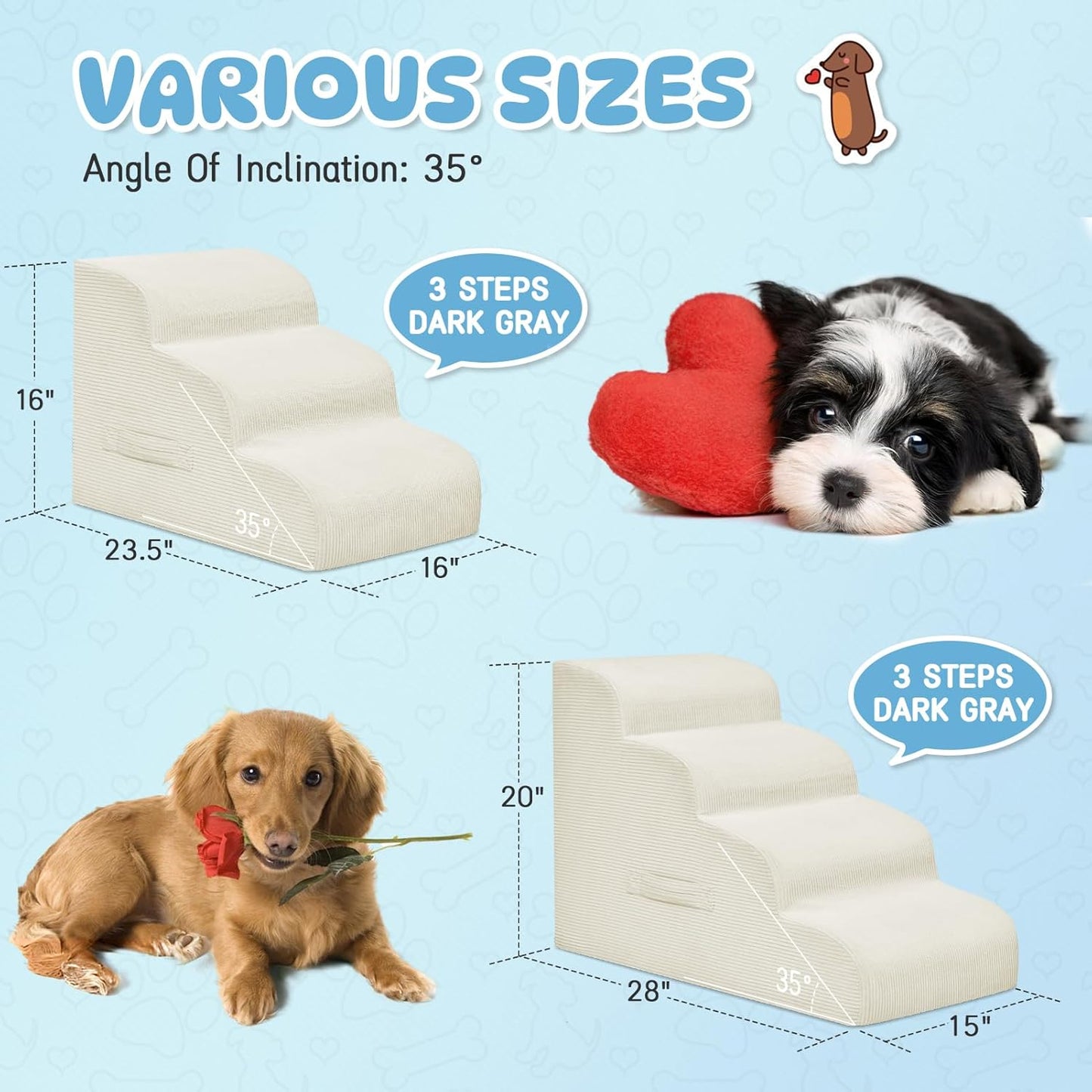 Dog Steps for Small Dogs, 4-Step Pet Ramp Stairs for High Beds and Sofa, Non-Slip Pet Stairs for Small Dogs and Cats, Removable and Easy to Clean Cover, Coffee