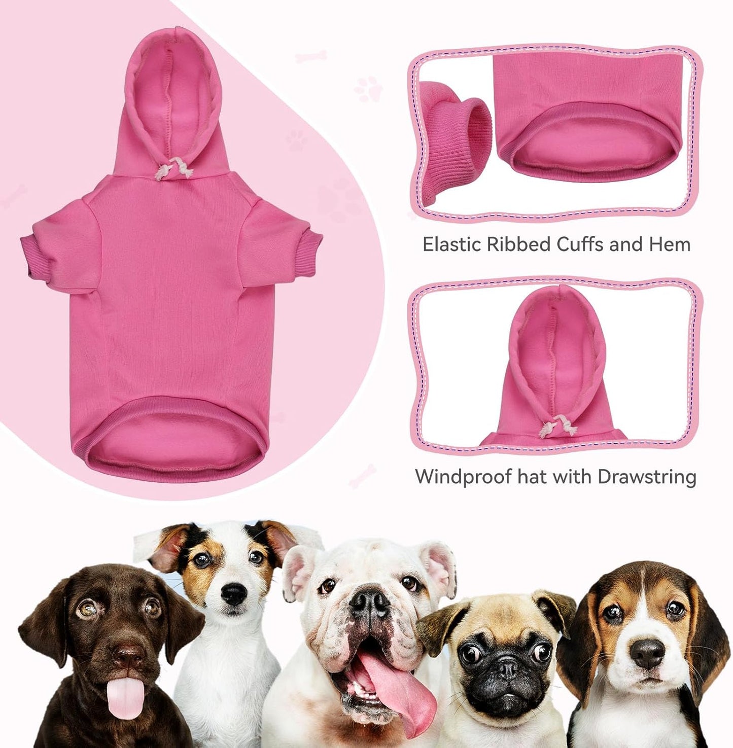 Dog Hoodie Dog Sweaters for Small Dogs Pet Sweater Solid Soft Brushed Fleece Pet Clothes Hoodie Sweatshirt with Pocket(Pink-XS)