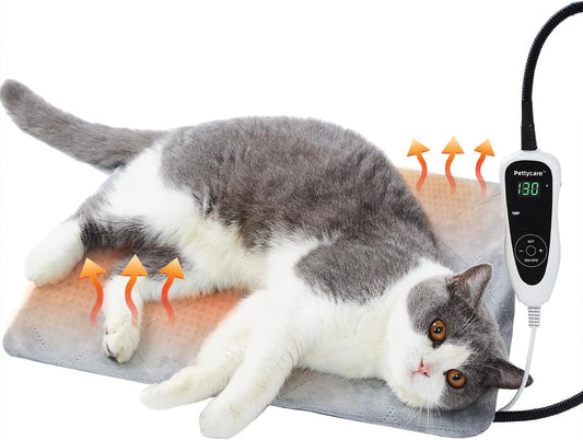 pettycare Pet Heating Pad for Dog Cat, Electric Heating with Steel-Wrapped Cord, 25-Level Timer & 11-Level Temperature Indoor Warming Pads Easy Clean for Puppy Cat Dog S 17.4x14inch